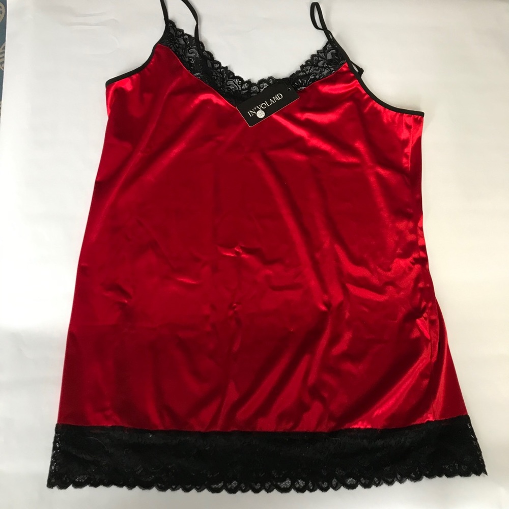 INVOLAND Red with Black Lace Slip Under Garment